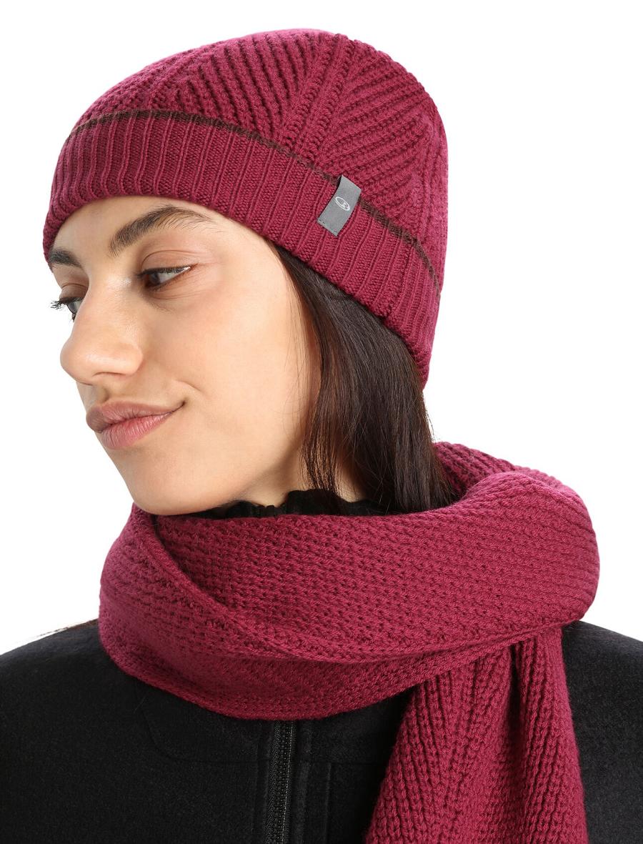 Cherry / Espresso Women's Icebreaker Unisex Merino Waypoint Beanie Hats | USA 1477XYUF